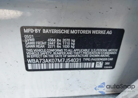 2021 BMW 228I Gran Coupe xDrive z USA, uszkodzony, nr VIN WBA73AK07M7J54031